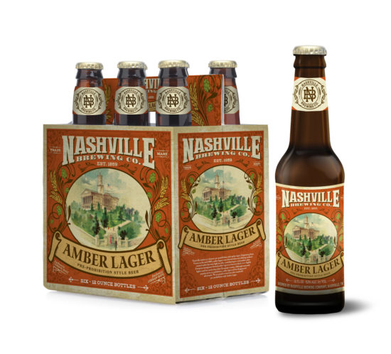 Nashville Brewing Company - Amber Lager Bottle and Carrier Design